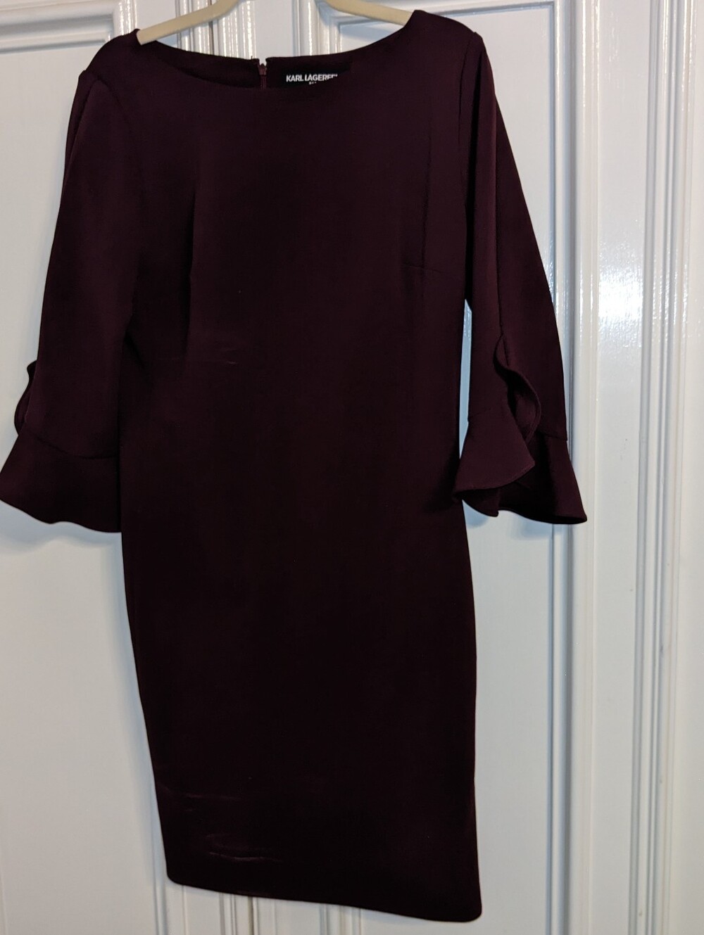 Karl Lagerfeld Paris Burgundy Bell Sleeve Sheath Dress Size 10
